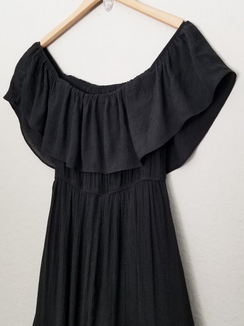 T By Talia Black Off Shoulder Ruffle Slits Long Maxi Dress M Gauze Summer Fairy - Picture 4 of 13